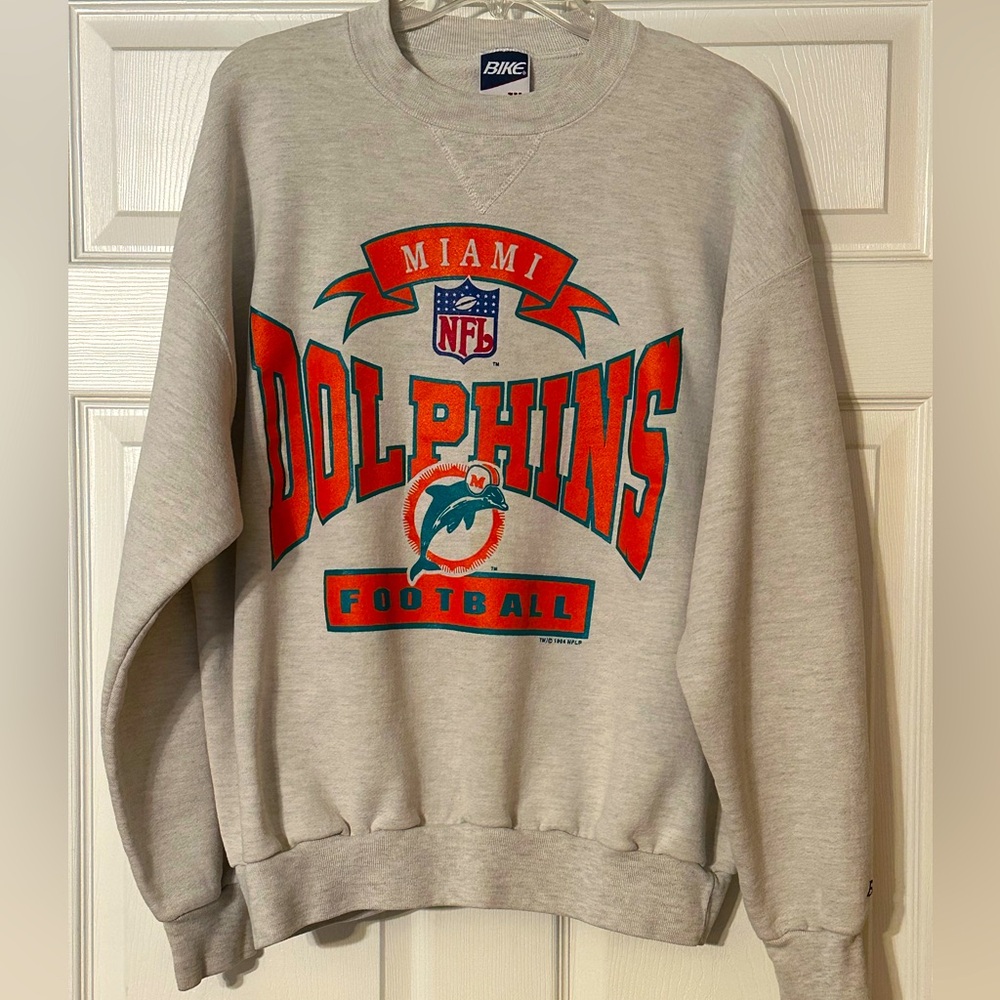 NFL (BIKE)- Vtg Miami Dolphins Football Spell-Out Crew Neck Sweatshirt 1994 XL